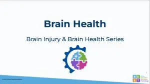 Webinar name with half cog and a multi-color brain