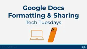 Tech Tuesday logo with laptop computer and iphone