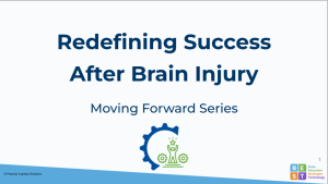 Webinar title and half cog with figure holding arms up with a star above it.