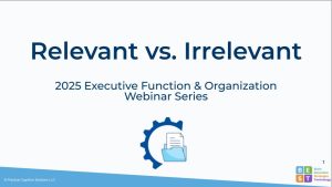 Webinar title with a half cog and a file folder with paper sticking out.