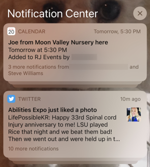 Notification Center with notifications grouped